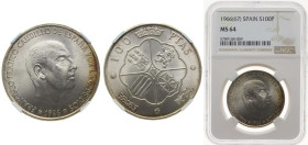 Spain Nationalist Government 1966 *19-67 100 Pesetas - Francisco Franco Silver (.800) Madrid Mint (15000000) 19g NGC MS 64 KM 797