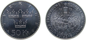 Sweden Kingdom 1975 E 50 Kronor - Carl XVI Gustaf (Constitutional Reform) Silver (.925) (Copper .075) Myntverket Mint (500000) 27g BU KM 848