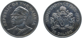The Gambia Republic 1975 10 Dalasis (Independence) Silver (.500) Royal Mint (50000) 28.28g UNC KM 16 Schön 15