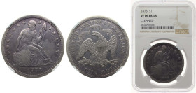United States Federal republic 1873 1 Dollar "Seated Liberty" (with motto) Silver (.900) (.100 copper) Philadelphia Mint (293000) 26.73g NGC VF Cleane...