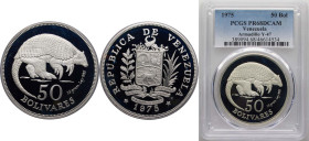 Venezuela Fourth Republic 1975 50 Bolívares (Armadillo) Silver (.925) Royal Mint (38806) 35g PCGS PR 68 Y 47 NCV mv50bs-aa