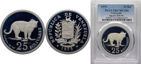 Venezuela Fourth Republic 1975 25 Bolívares (Jaguar) Silver (.925) Royal Mint (8217) 28.28g PCGS PR 67 Y 46 NCV mv25bs-aa