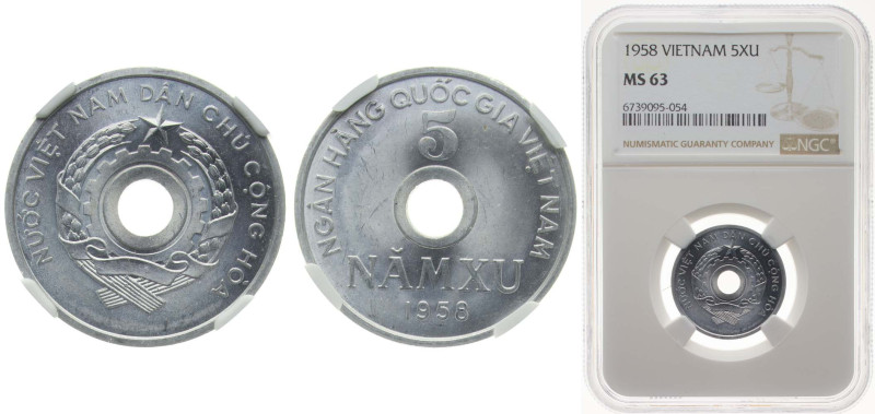 Vietnam North Vietnam Democratic Republic 1958 5 Xu Aluminium 1.6g NGC MS 63 KM ...