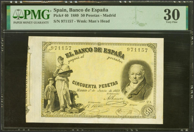 50 Pesetas. 1 de Junio de 1889. Sin serie. (Edifil 2021: 298, Pick: 40). Muy rar...