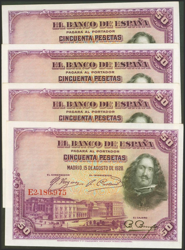 Conjunto de 4 billetes correlativos de 50 Pesetas emitidos el 15 de Agosto de 19...