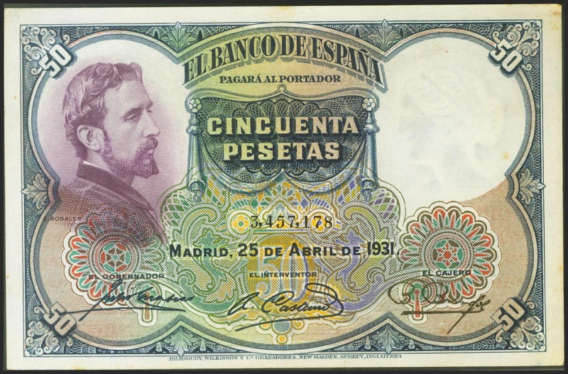 50 Pesetas. 25 de Abril de 1931. Sin serie. (Edifil 2021: 359). Manchitas de óxi...