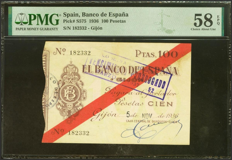 100 Pesetas. 1936. Sucursal de Gijón. (Edifil 2021: 384, Pick: S575). Raro en es...