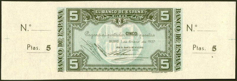 5 Pesetas. 1 de Enero de 1937. Sucursal de Bilbao, antefirma del Banco de Vizcay...