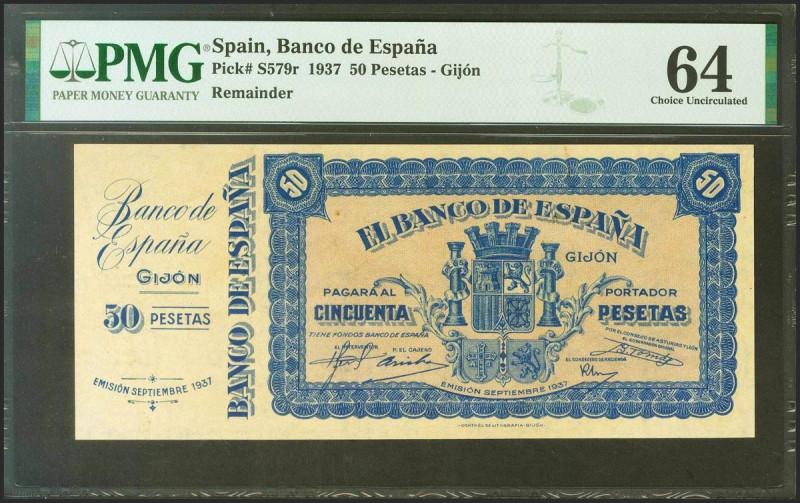 50 Pesetas. NO EMITIDO. Septiembre 1937. Banco de España, Gijón. Sin serie y con...