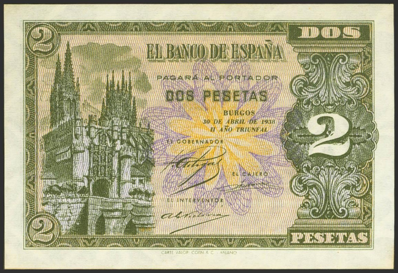 2 Pesetas. 30 de Abril de 1938. Serie G. (Edifil 2021: 429a). Apresto original y...