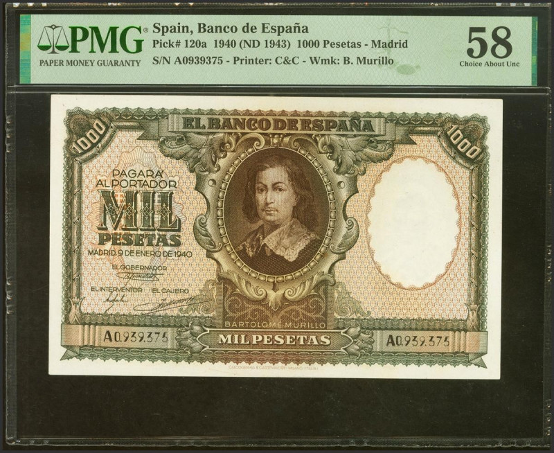 1000 Pesetas. 9 de Enero de 1940. Serie A. (Edifil 2021: 440, Pick: 120a). Raro ...