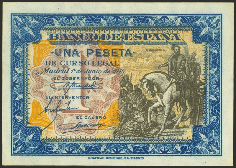 1 Peseta. 1 de Junio de 1940. Sin serie. (Edifil 2021: 441, Pick: 121a). Inusual...