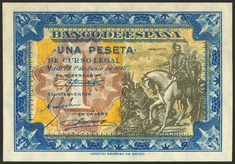 1 Peseta. 1 de Junio de 1940. Serie D. (Edifil 2021: 441a). Conserva todo su apr...