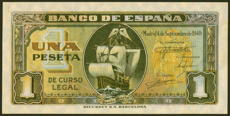 1 Peseta. 4 de Septiembre de 1940. Serie E. (Edifil 2021: 442a). Conserva todo s...