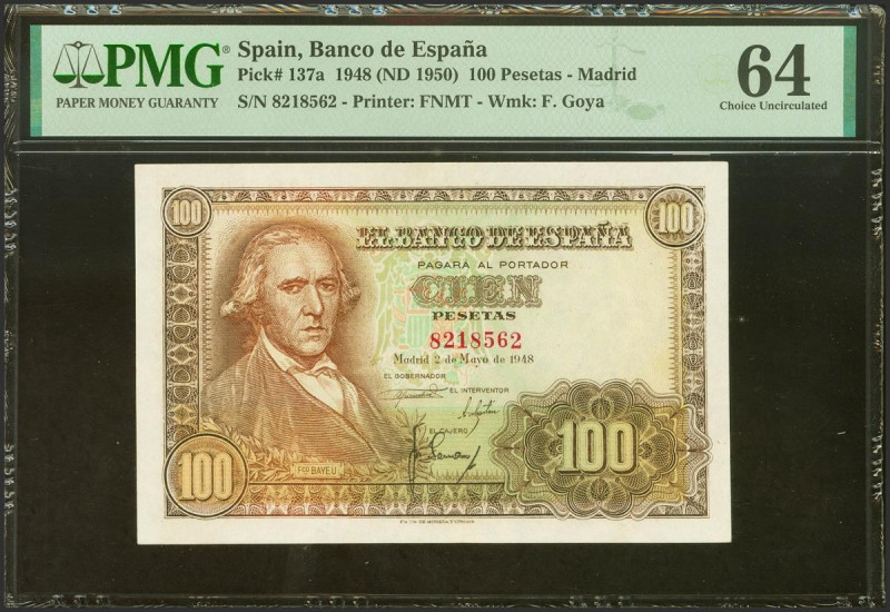 100 Pesetas. 2 de Mayo de 1948. Sin serie. (Edifil 2021: 456, Pick: 137a). SC. E...