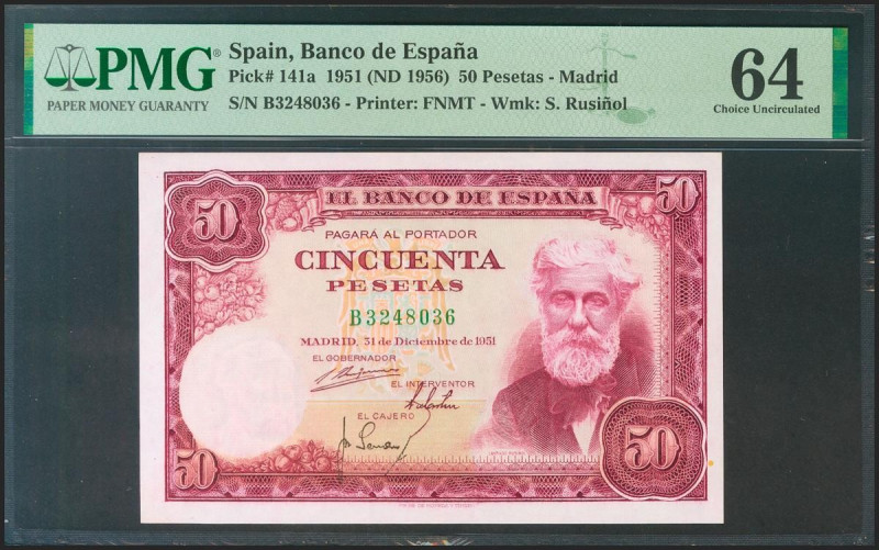 50 Pesetas. 31 de Diciembre de 1951. Serie B. (Edifil 2021: 462a, Pick: 141a). I...