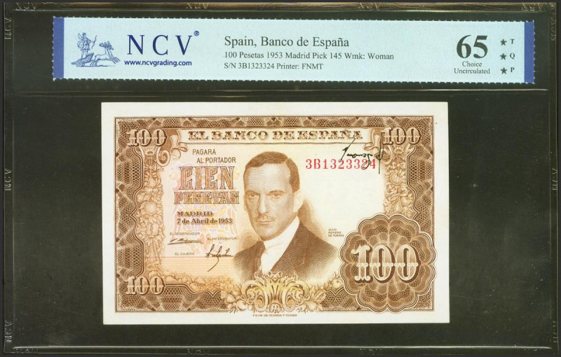 100 Pesetas. 7 de Abril de 1953. Error firma de cajero invertida e impresa en la...