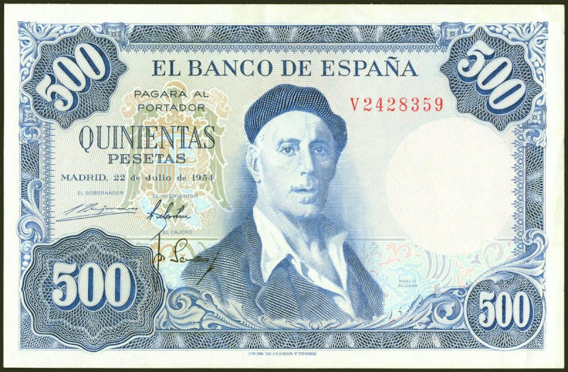 500 Pesetas. 22 de Julio de 1954. Serie V, última serie. (Edifil 2021: 468b). Co...