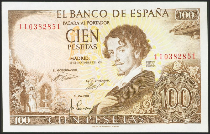 100 Pesetas. 19 de Noviembre de 1965. Serie 1I. (Edifil 2021: 470a). Conserva to...