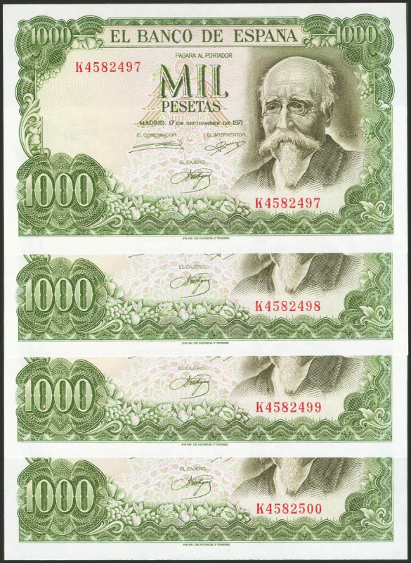 Conjunto de 4 billetes correlativos de 1000 Pesetas emitidos el 17 de Septiembre...