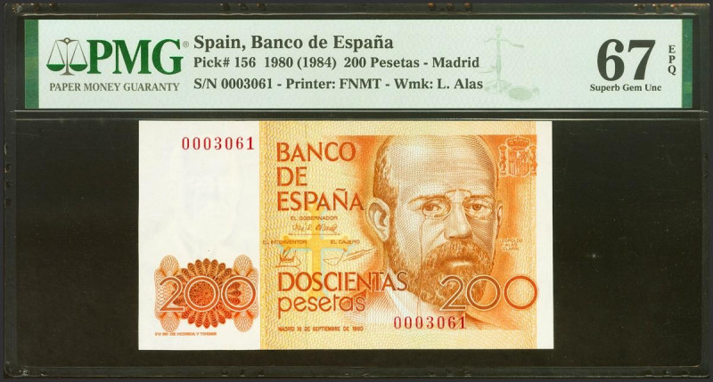 200 Pesetas. 16 de Septiembre de 1980. Sin serie y numeración bajísima. (Edifil ...