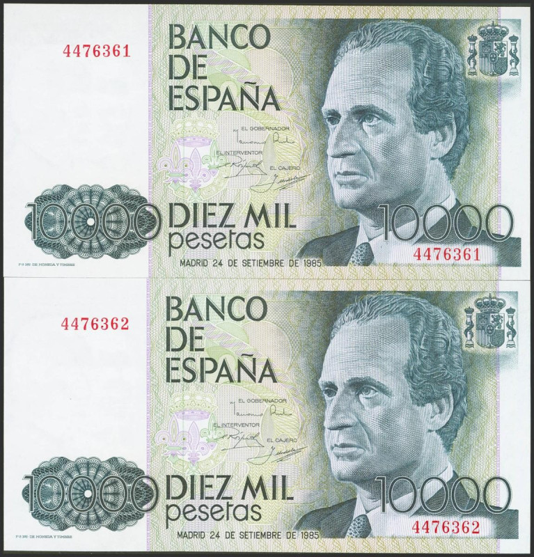 10000 Pesetas. 24 de Septiembre de 1985. Pareja correlativa. Sin serie. (Edifil ...