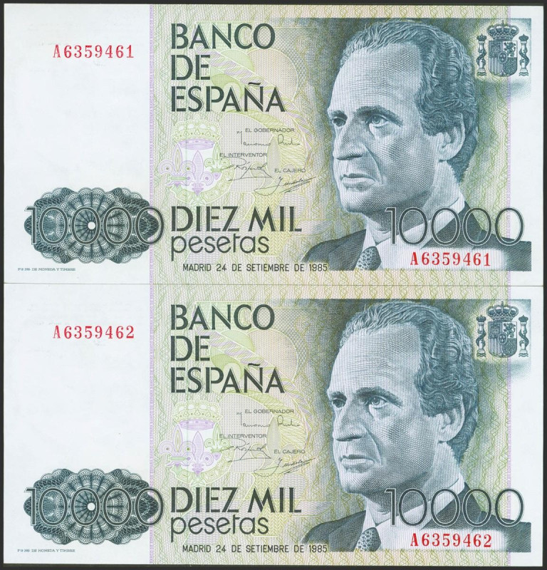 10000 Pesetas. 24 de Septiembre de 1985. Pareja correlativa. Serie A. (Edifil 20...