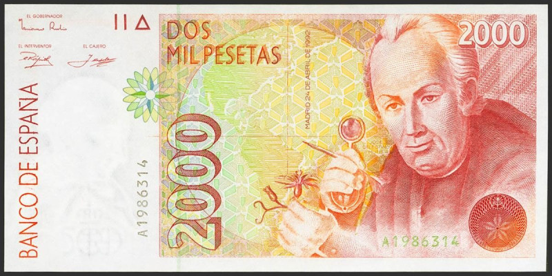 2000 Pesetas. 24 de Abril de 1992. Serie A. (Edifil 2021: 482a). SC.