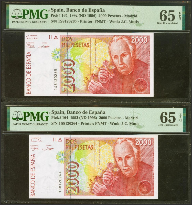 2000 Pesetas. 24 de Abril de 1992. Pareja correlativa. Serie 1S. (Edifil 2021: 4...