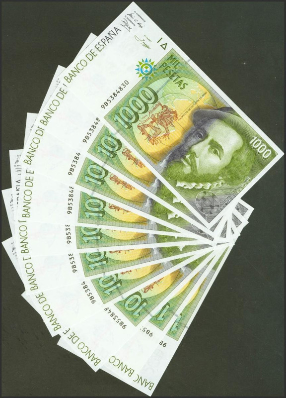 Conjunto de 10 billetes correlativos de 1000 Pesetas emitidos el 12 de Octubre d...