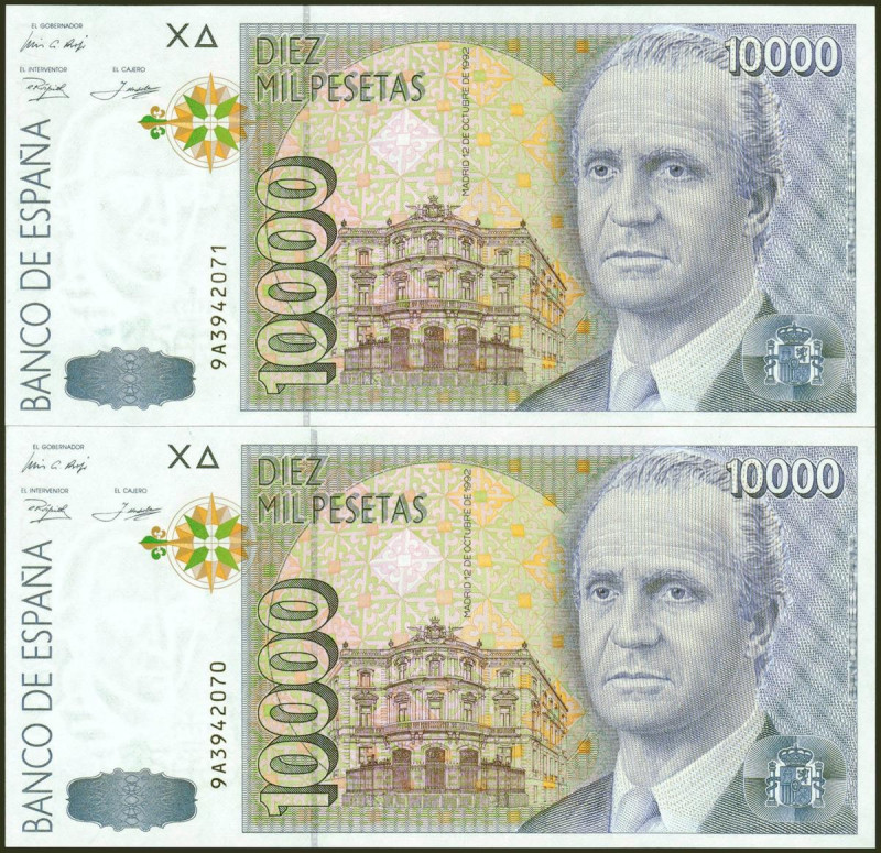 10000 Pesetas. 12 de Octubre de 1992. Pareja correlativa. Serie especial 9A. (Ed...