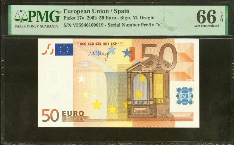 50 Euros. 1 de Enero de 2002. Firma Draghi. Serie V (España). (Edifil 2021: 489B...