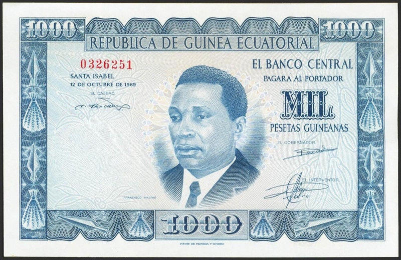 GUINEA ECUATORIAL. 1000 Pesetas. 12 de Octubre de 1969. Sin serie. (Pick: 3). Mu...