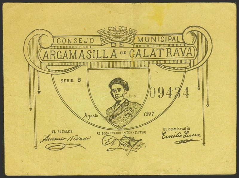 ARGAMASILLA DE CALATRAVA (CIUDAD REAL). 50 Céntimos. Agosto 1937. Serie B. (Gonz...