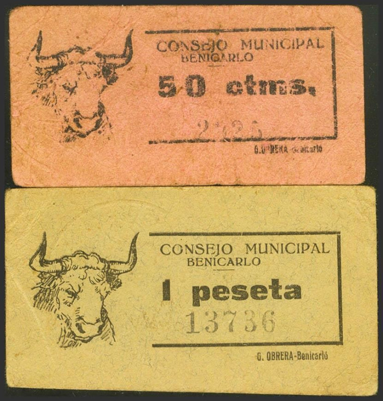 BENICARLO (CASTELLON). 50 Céntimos y 1 Peseta. (1938ca). (González: 1072/73). MB...