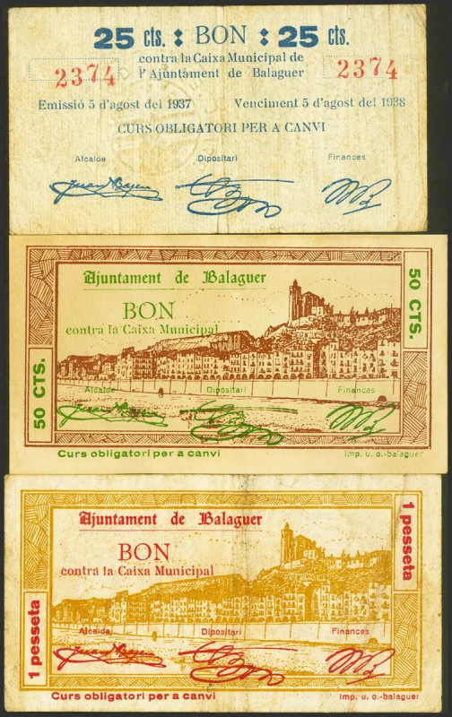 BALAGUER (LERIDA). 25 Céntimos, 50 Céntimos y 1 Peseta. 5 de Agosto de 1937. (Go...