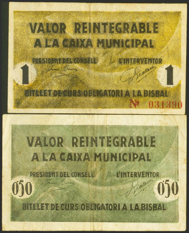 LA BISBAL DE L´EMPORDA (GERONA). 50 Céntimos y 1 Peseta. (1937ca). (González: 70...