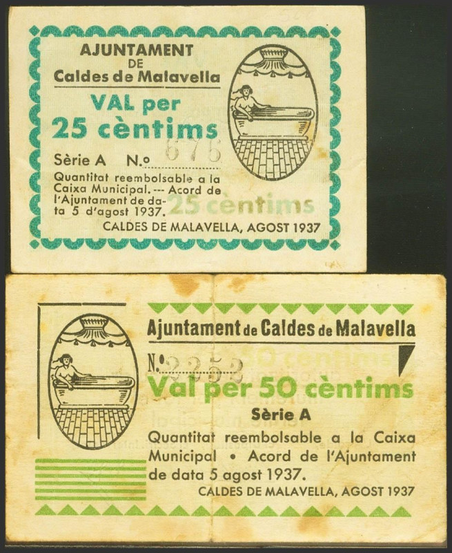 CALDES DE MALAVELLA (GERONA). 25 Céntimos, 50 Céntimos. 5 de Agosto de 1937. Ser...