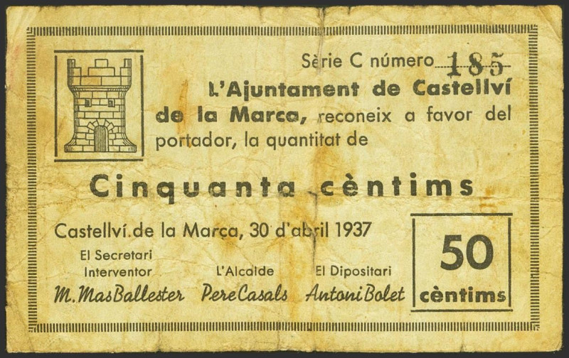 CASTELLVI DE LA MARCA (BARCELONA). 50 Céntimos. 30 de Abril de 1937. Serie C. (G...