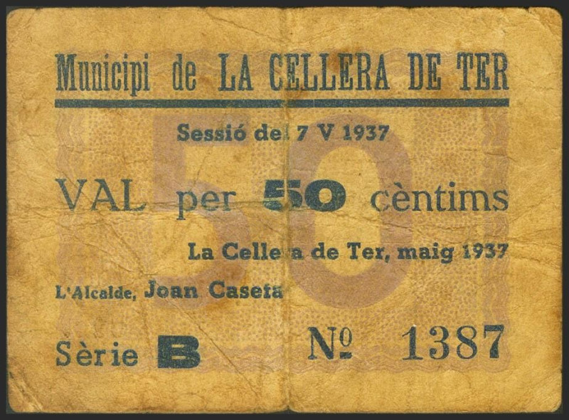 CELLERA DE TER (GERONA). 50 Céntimos. 7 de Mayo de 1937. Serie B. (González: 753...