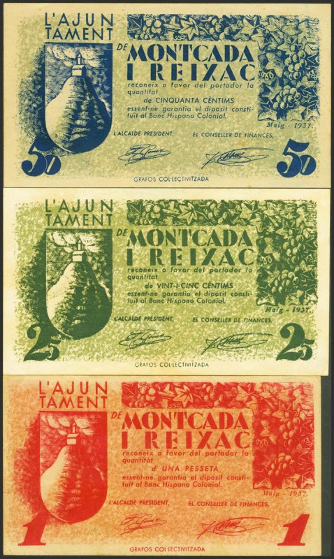 MONTCADA I REIXAC (BARCELONA). 25 Céntimos, 50 Céntimos y 1 Peseta. Mayo 1937. (...