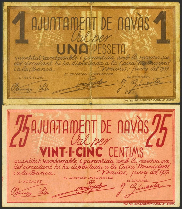 NAVAS (BARCELONA). 50 Céntimos y 1 Peseta. 11 de Junio de 1937. (González: 8887,...