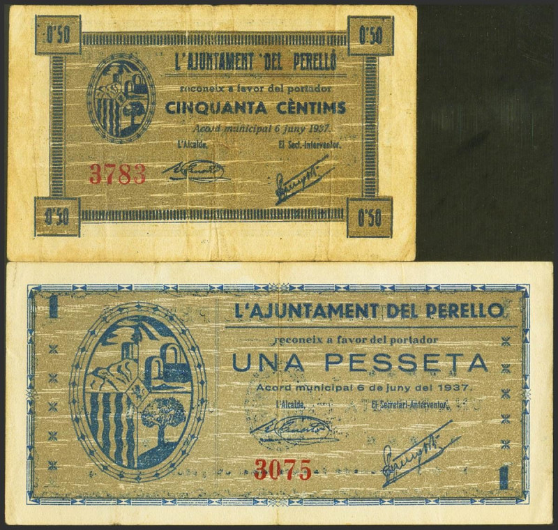 PERELLO (TARRAGONA). 50 Céntimos y 1 Peseta. 6 de Agosto de 1937. (González: 920...