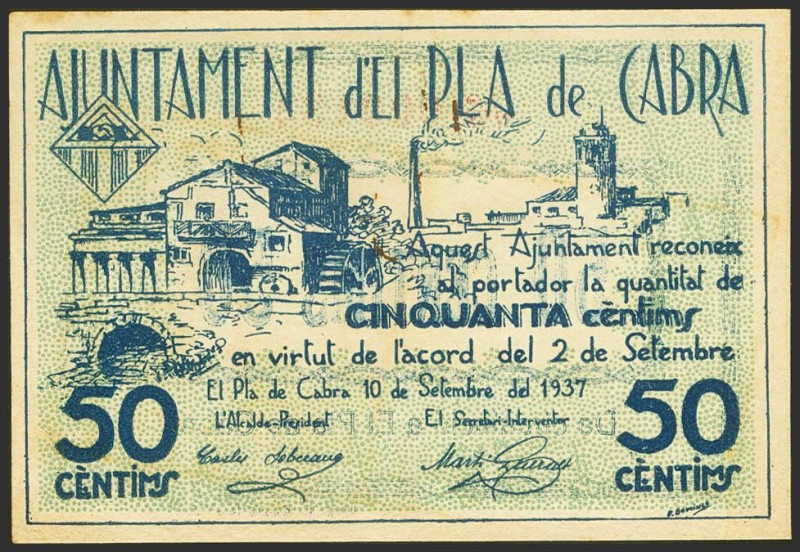 PLA DE CABRA (TARRAGONA). 50 Céntimos. 10 de Septiembre de 1937. (González: 9250...