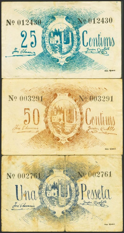 ROQUETAS (TARRAGONA). 25 Céntimos, 50 Céntimos y 1 Peseta. (1936ca). (González: ...