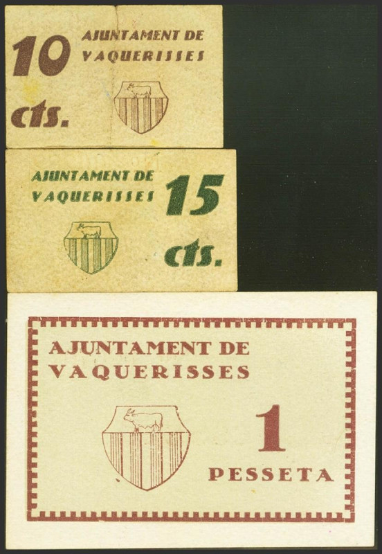 VACARISSES (BARCELONA). 10 Céntimos, 15 Céntimos y 1 Peseta. (1937ca). (González...