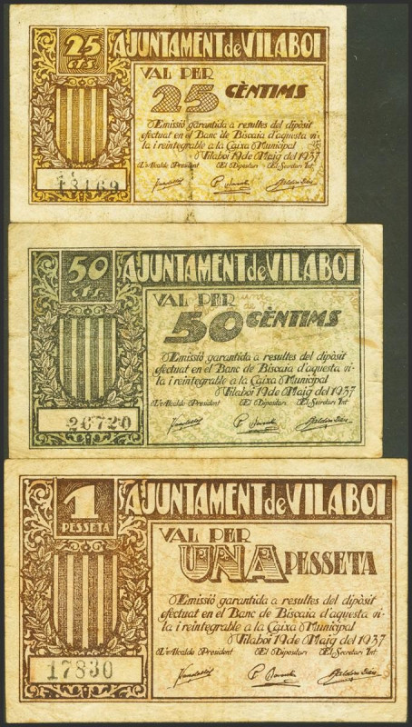 VILABOI (BARCELONA). 25 Céntimos, 50 Céntimos y 1 Peseta. 19 de Mayo de 1937. (G...