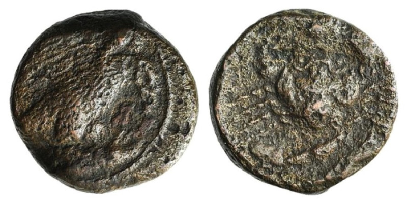 Sicily, Akragas, c. 420-406 BC. Æ Hexas (17mm, 7.08g, 6h). Eagle, with head lowe...