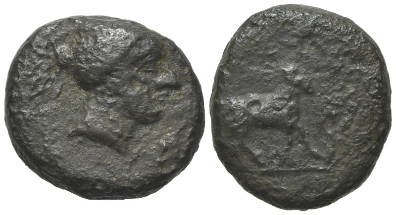 Sicily, Nakona, c. late 5th century BC. Æ (18mm, 6.05g, 3h). Female head r. R/ R...