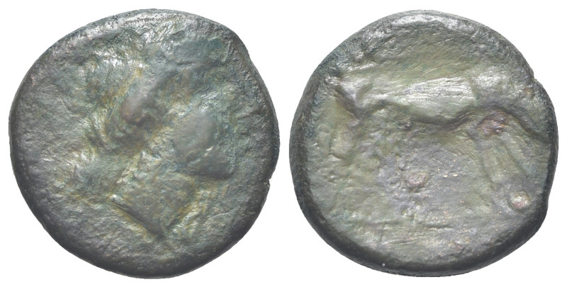 Sicily, Segesta, c. 390-380 BC. Æ Tetras (17mm, 4.12g, 6h). Head of nymph r. R/ ...